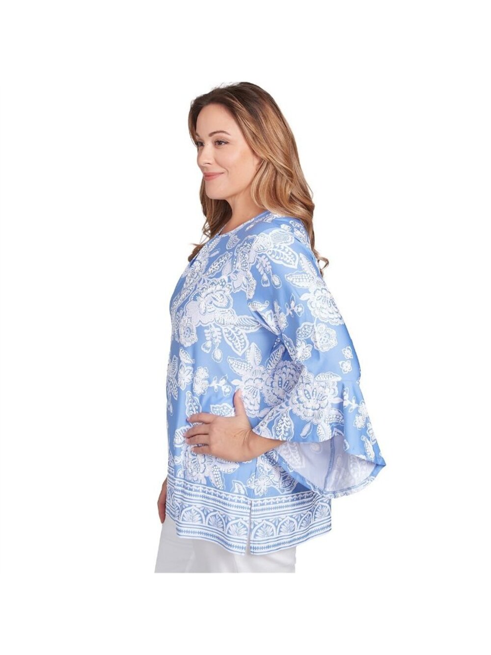 Ruby Rd. Plus Size 2X Puff Print Periwinkle Blue Top MSRP $64 - Picture 2 of 4